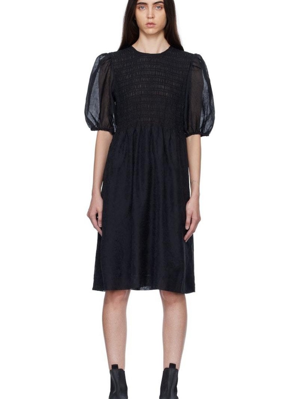 Ganni Black Puff Sleeve Midi Dress